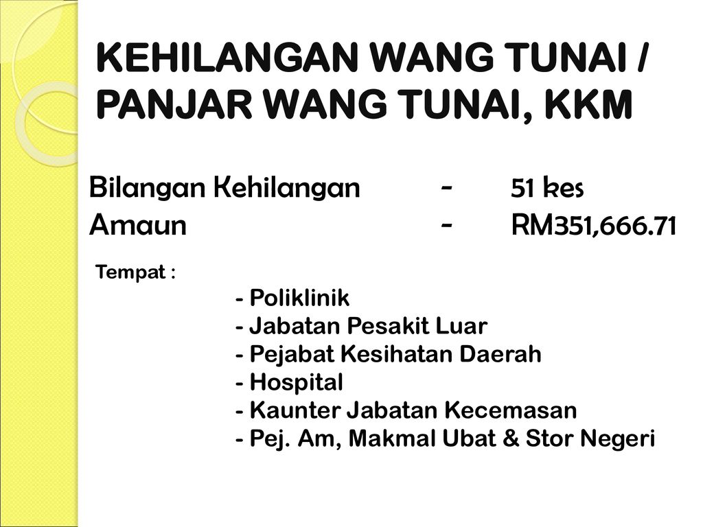 PENGENALAN DAN PENGURUSAN KEHILANGAN WANG TUNAI KERAJAAN - ppt 