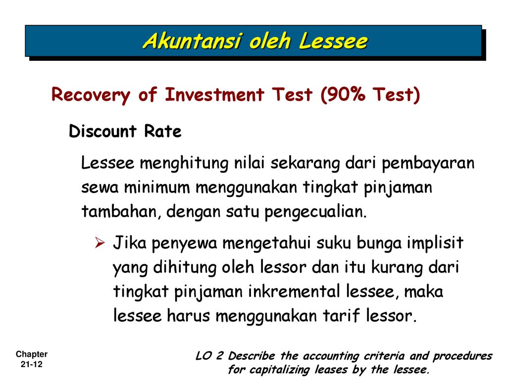 Akuntansi oleh Lessee Recovery of Investment Test (90% Test)