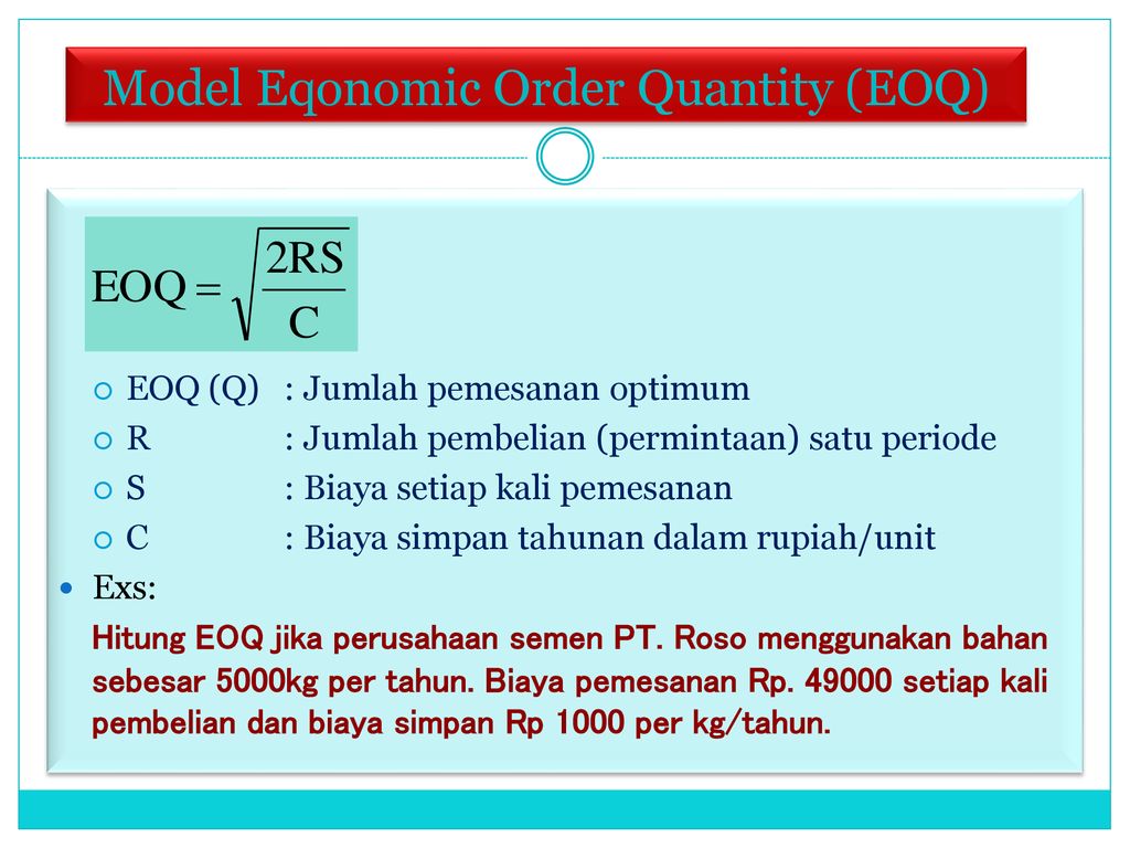 Ordering quantity. EOQ. ЕОК (EOQ). Economic order Quantity. Economic order Quantity = 2c0d Ch.