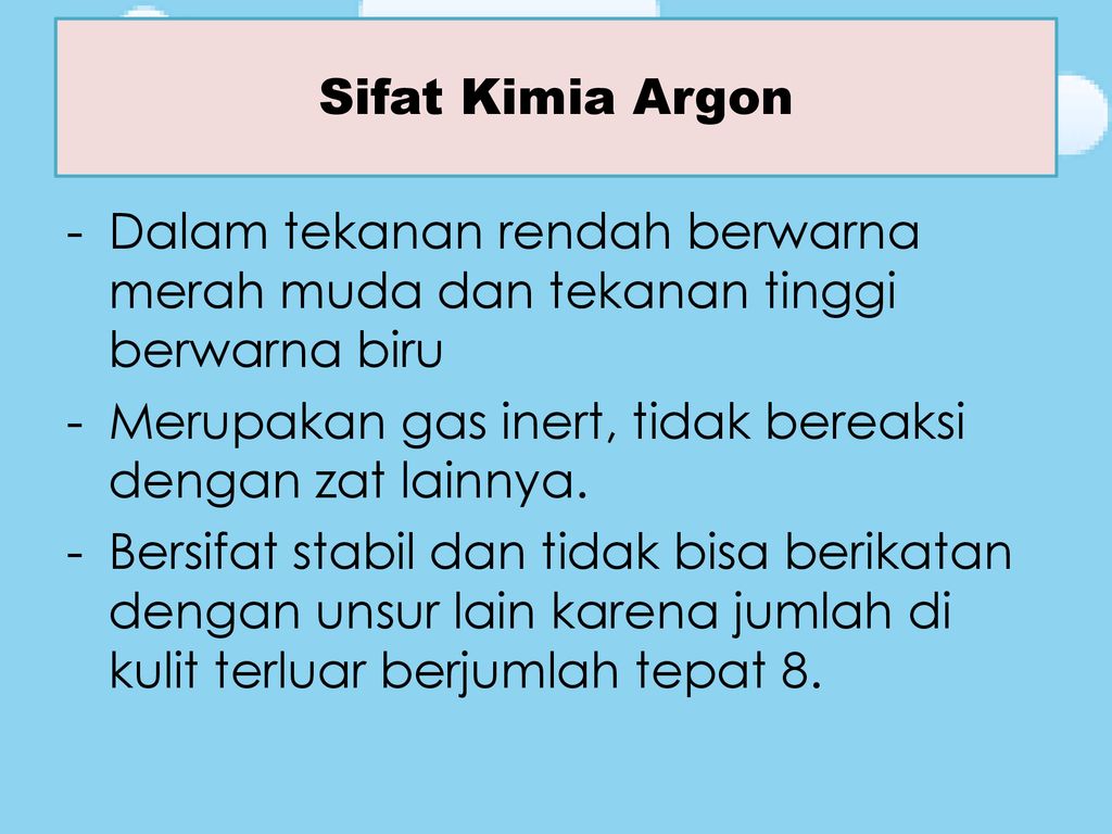 Sifat Kimia Argon Sifat Kimia Argon