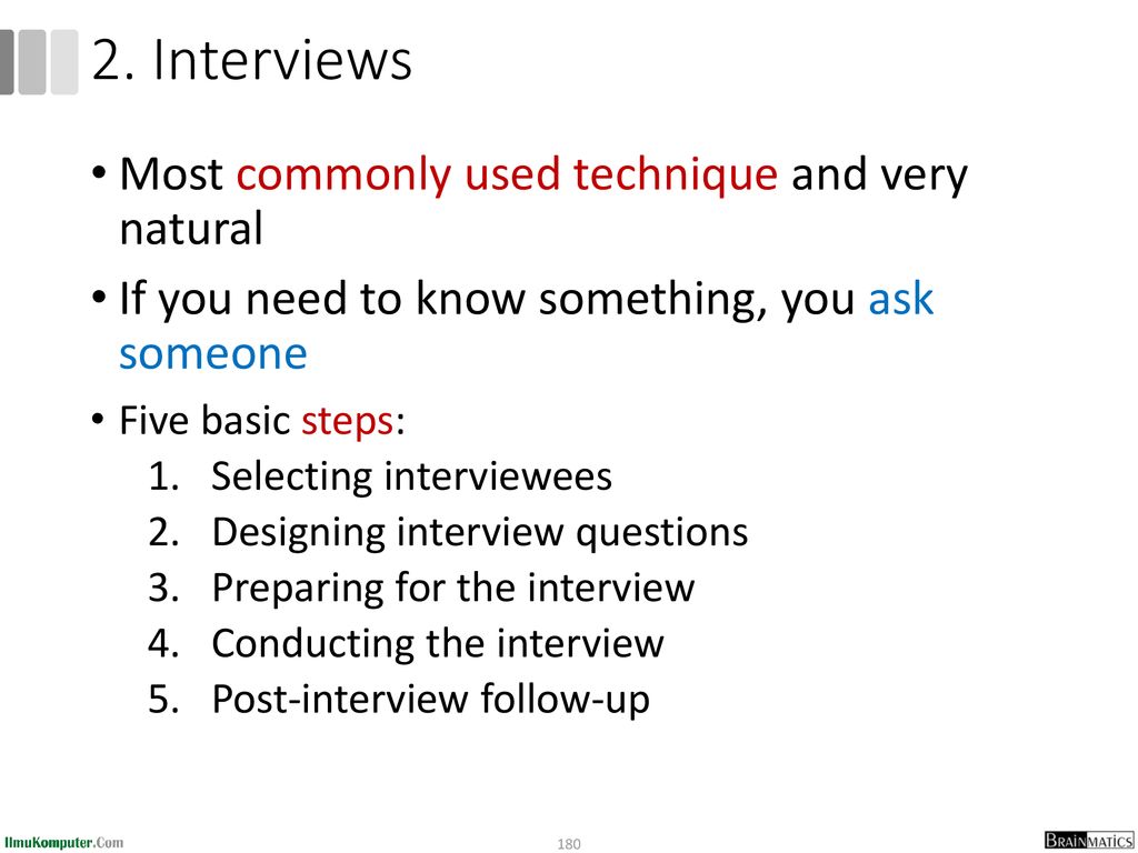 2. Interviews Most commonly used technique and very natural