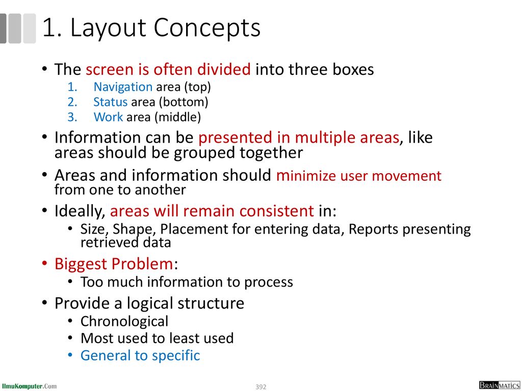 1. Layout Concepts The screen is often divided into three boxes