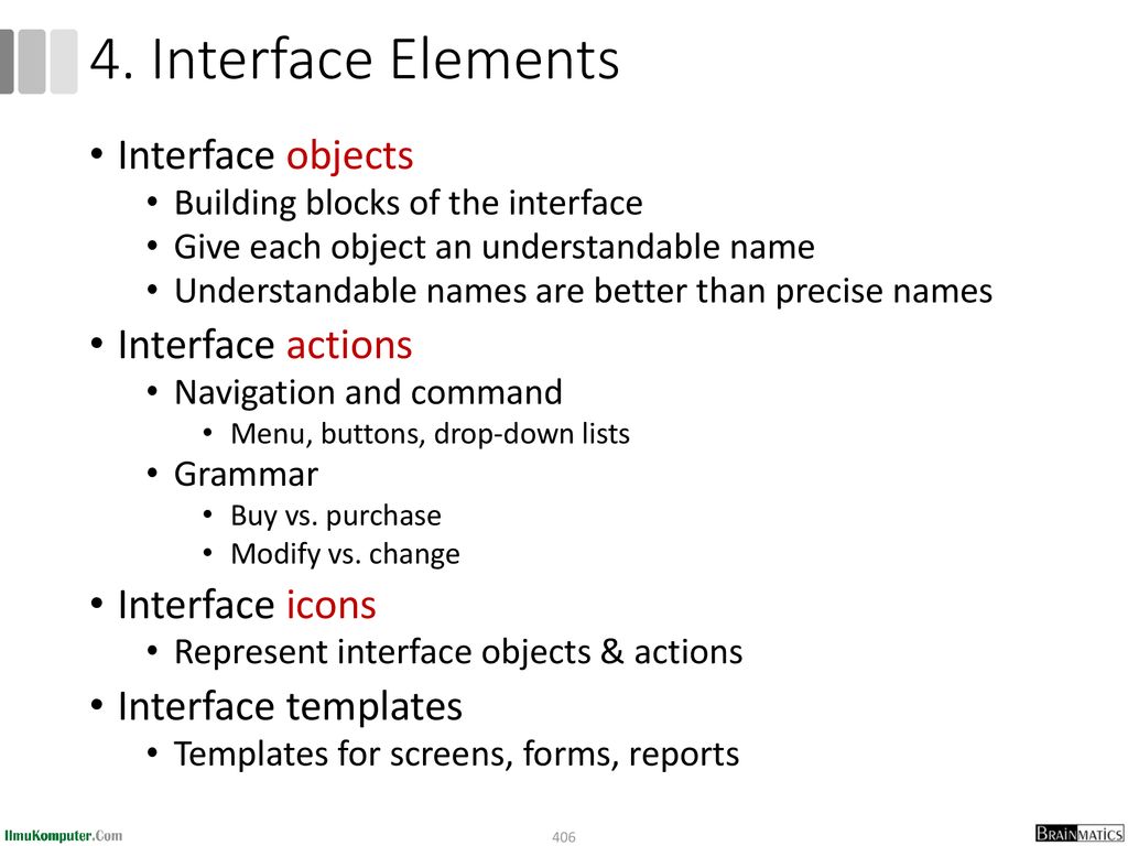 4. Interface Elements Interface objects Interface actions