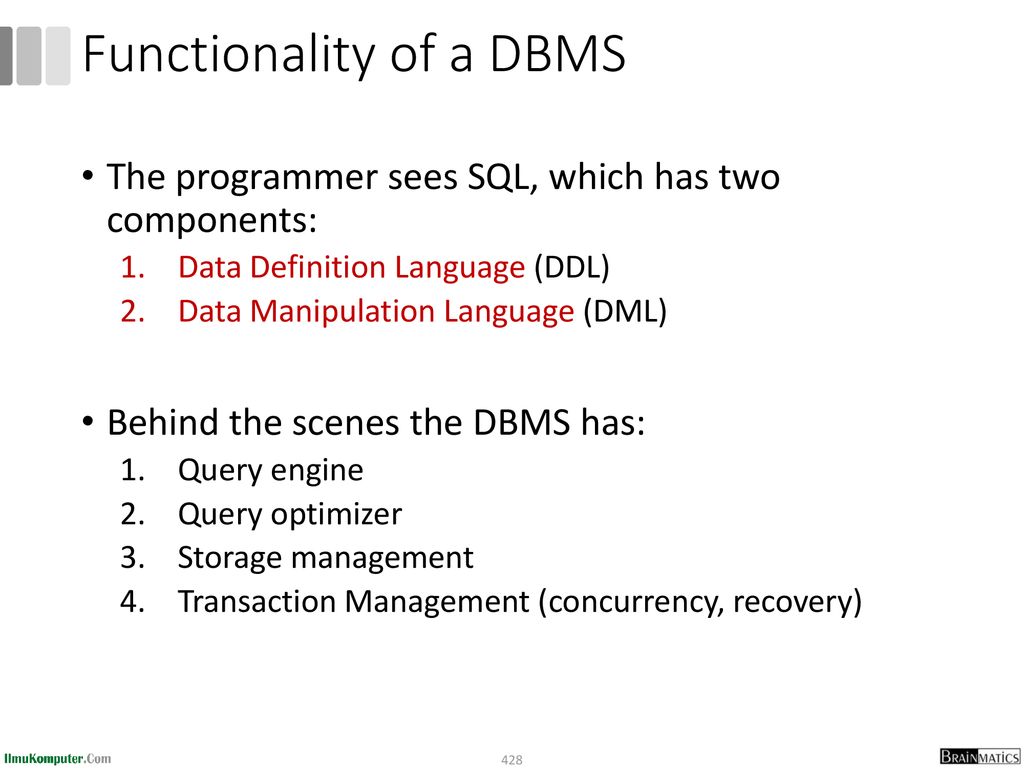 Functionality of a DBMS