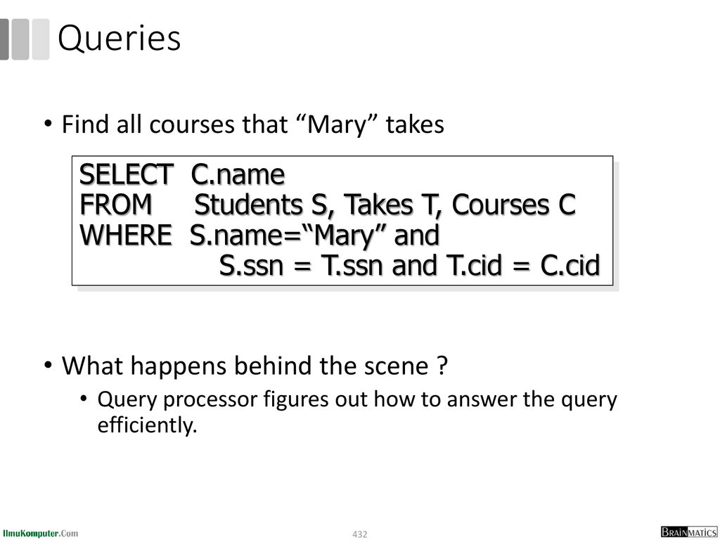 Queries Find all courses that Mary takes