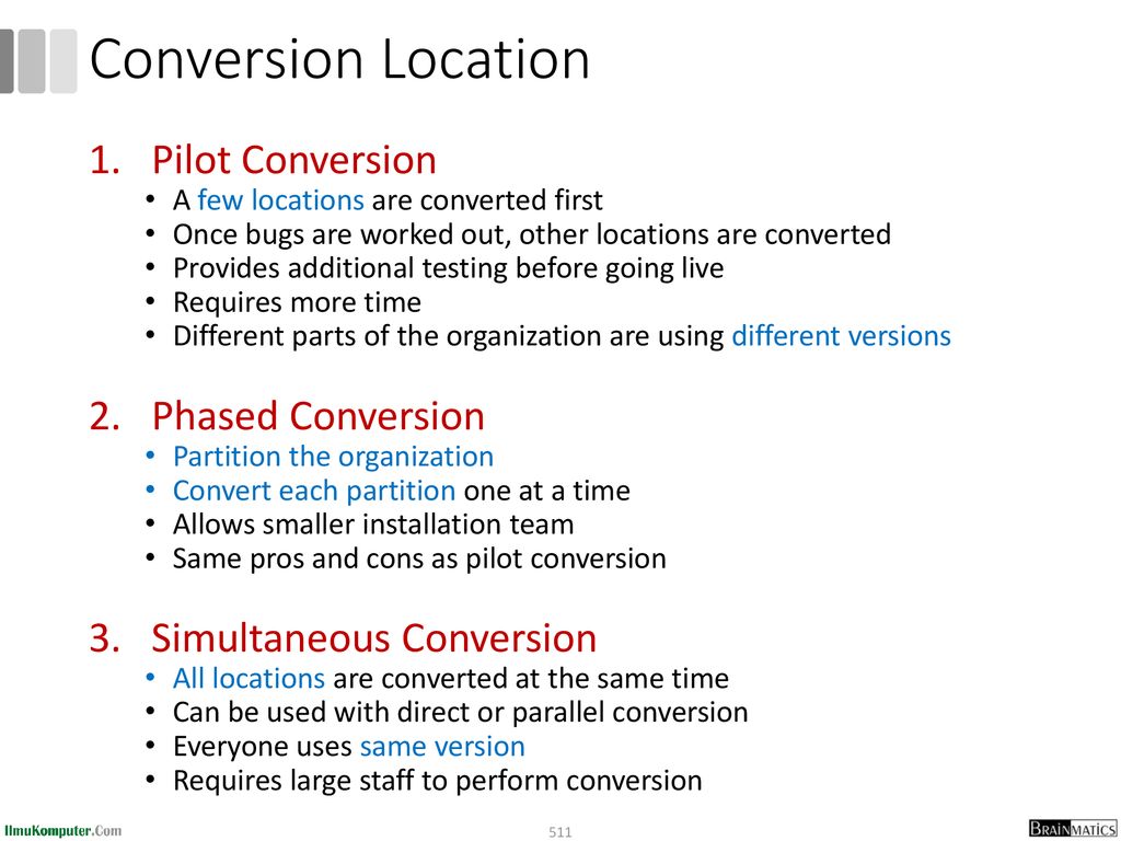 Conversion Location Pilot Conversion Phased Conversion