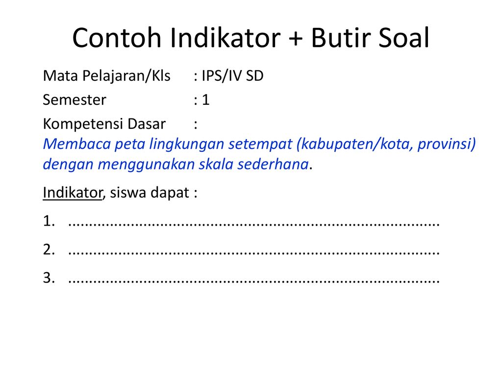 Contoh Indikator + Butir Soal