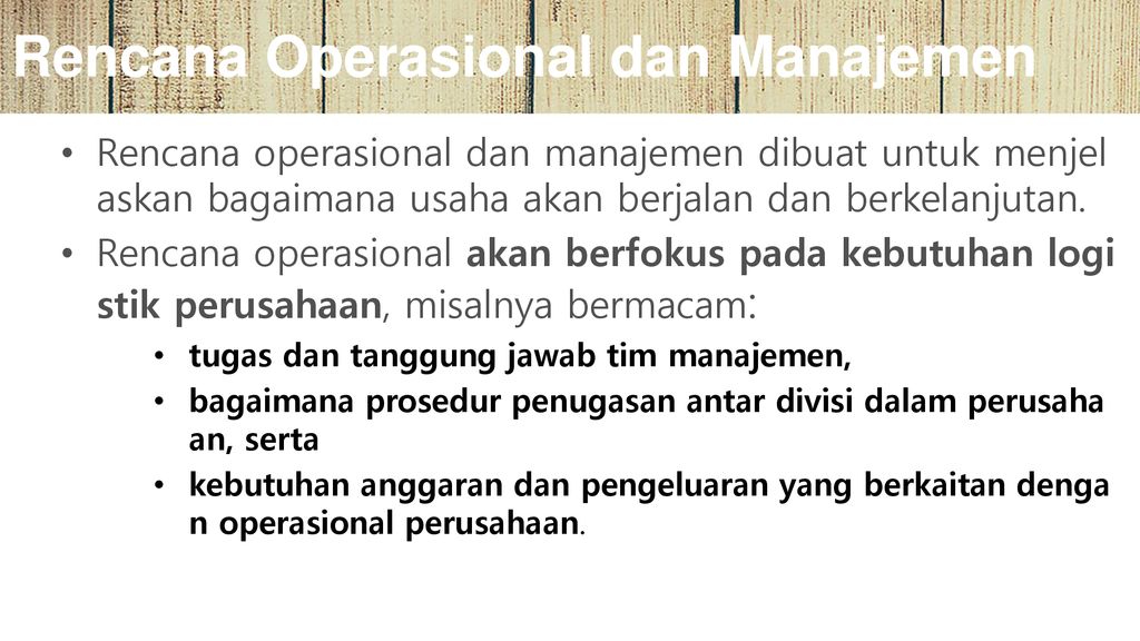 Rencana Operasional dan Manajemen