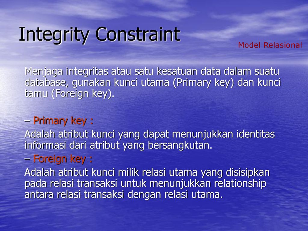 Integrity constraint. Integrity constraint on data.