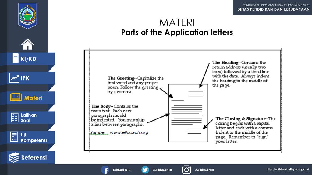 MATERI Parts of the Application letters