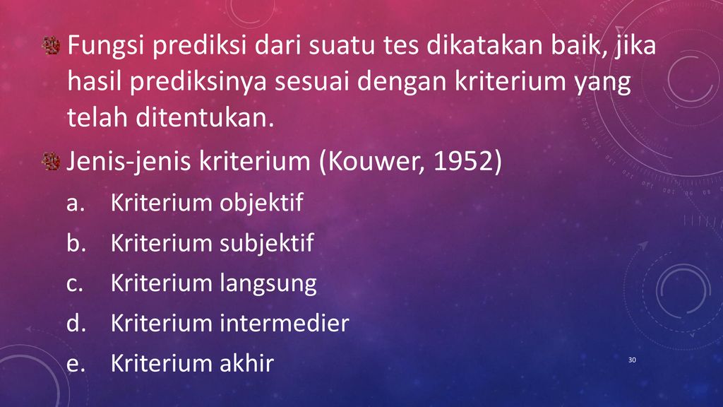 Jenis-jenis kriterium (Kouwer, 1952)