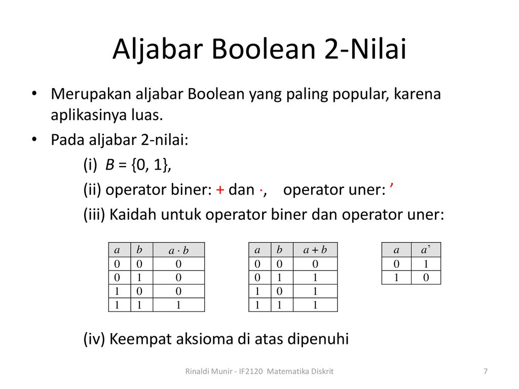 Aljabar Boolean IF2120 Matematika Diskrit Oleh: Rinaldi Munir - Ppt ...