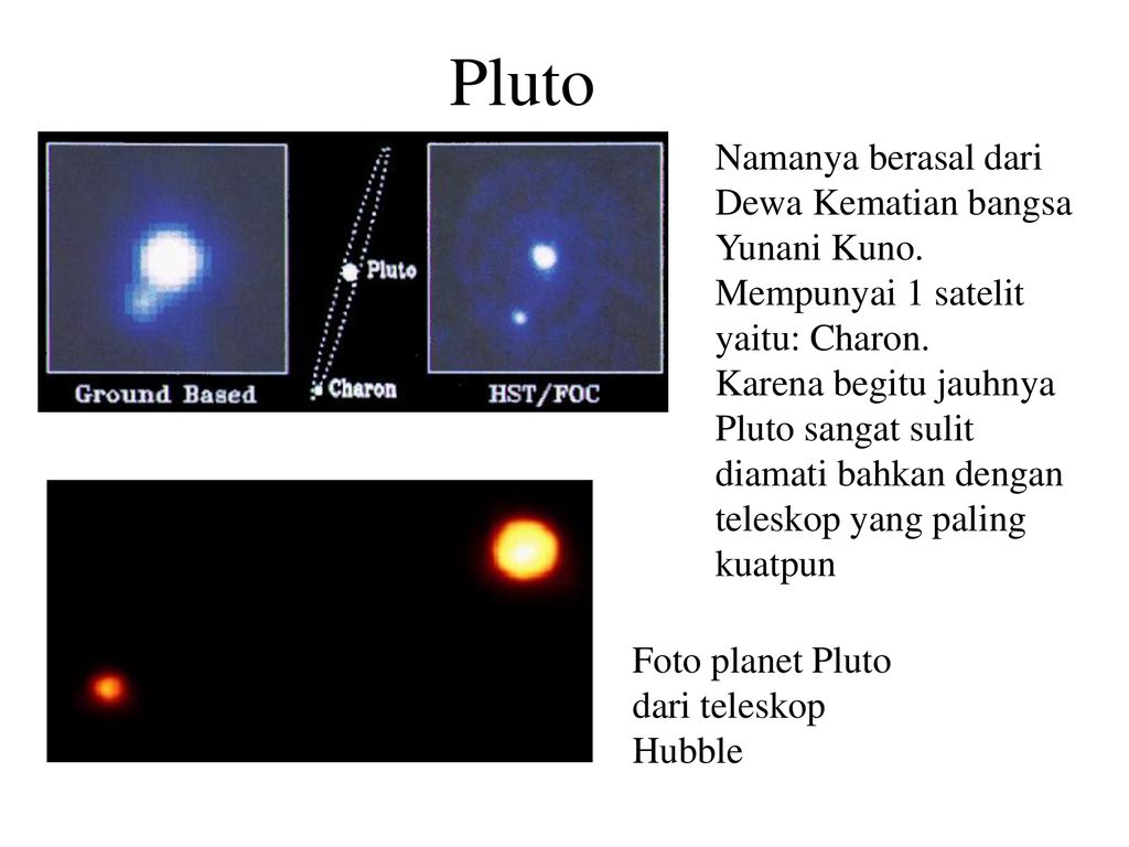Pluto Namanya berasal dari Dewa Kematian bangsa Yunani Kuno.