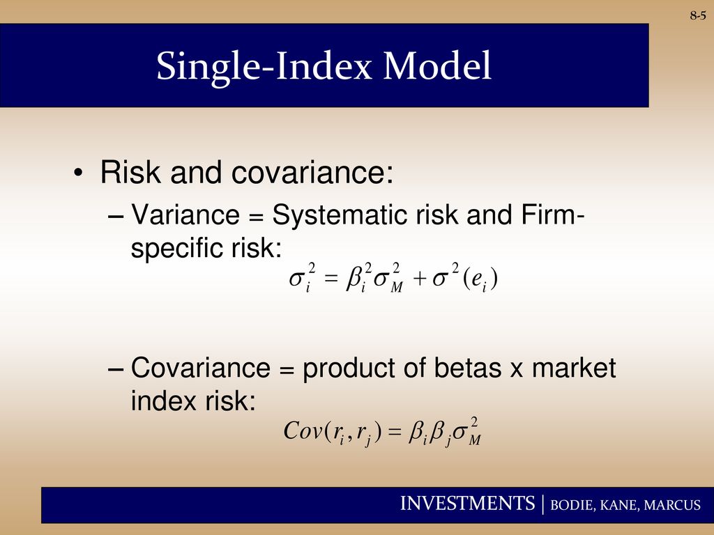 Single-Index Model Risk and covariance: Risiko dan kovarians.