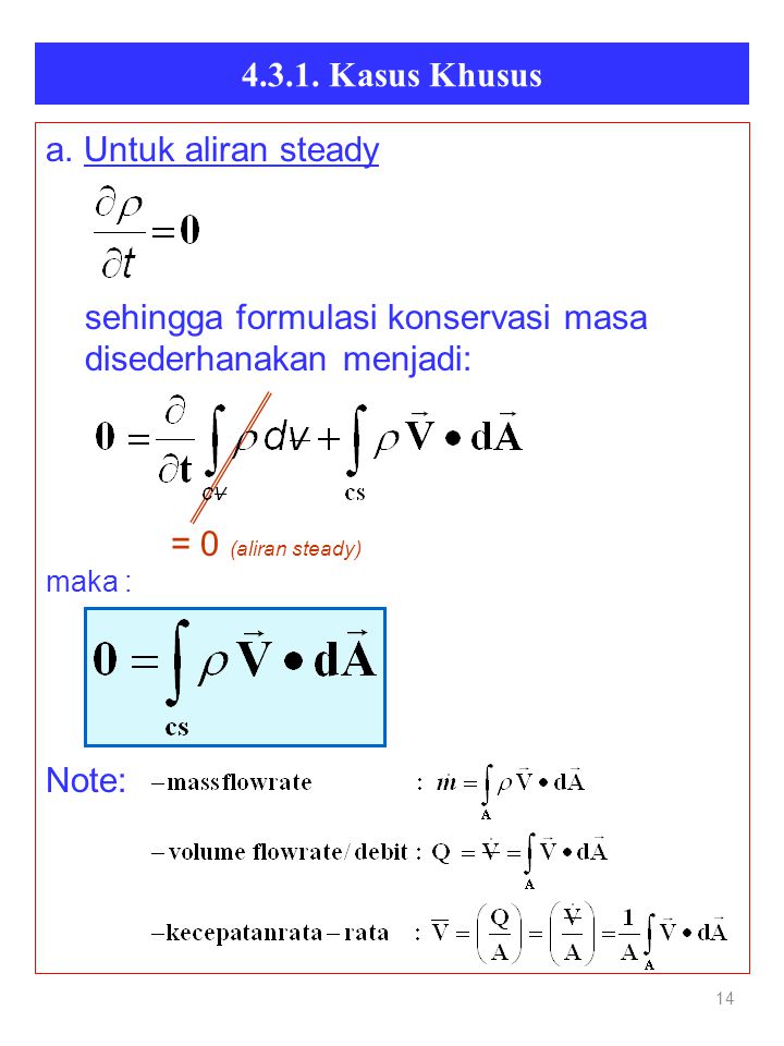Kasus Khusus a. Untuk aliran steady = 0 (aliran steady) Note: