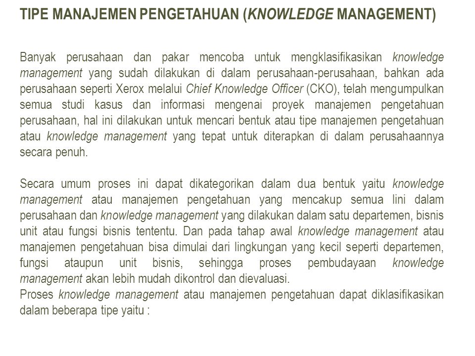 Tipe Manajemen Pengetahuan (Knowledge Management)