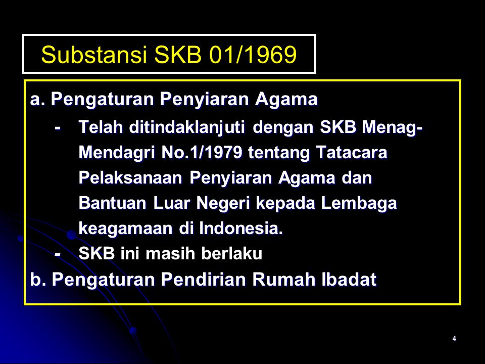 Substansi SKB 01/1969 a. Pengaturan Penyiaran Agama