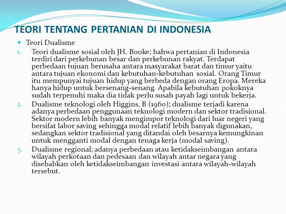 TEORI TENTANG PERTANIAN DI INDONESIA