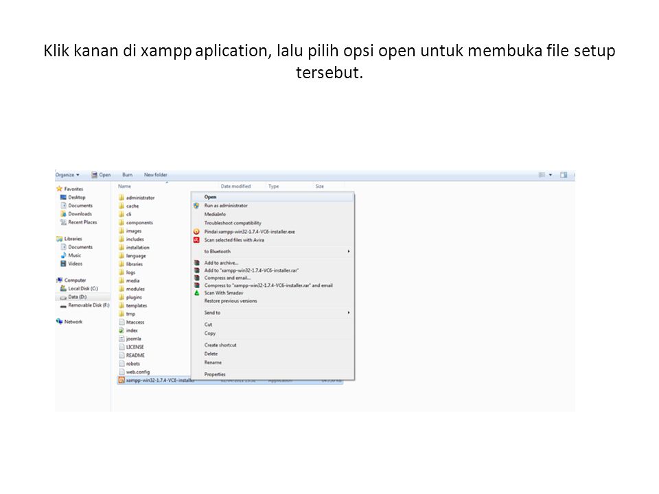 Klik kanan di xampp aplication, lalu pilih opsi open untuk membuka file setup tersebut.