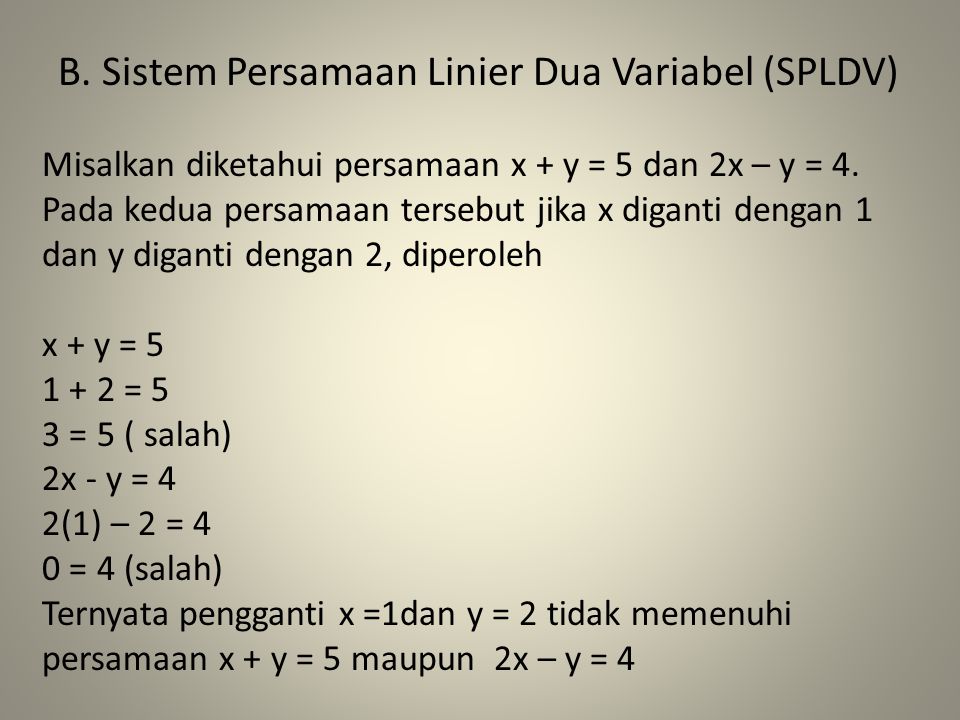 B. Sistem Persamaan Linier Dua Variabel (SPLDV)