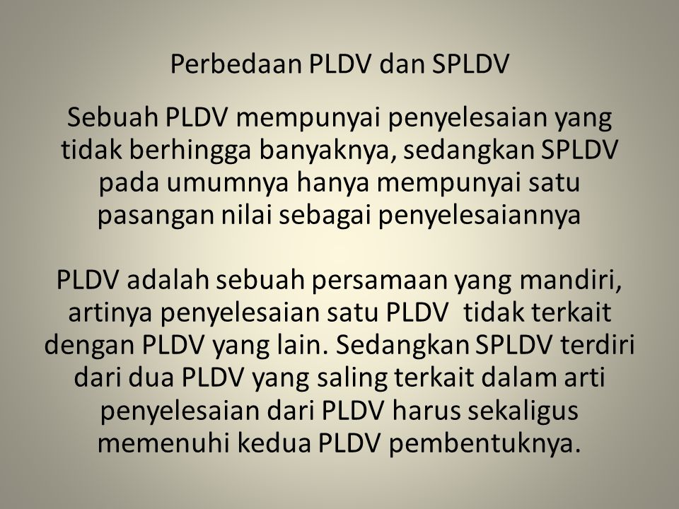 Perbedaan PLDV dan SPLDV