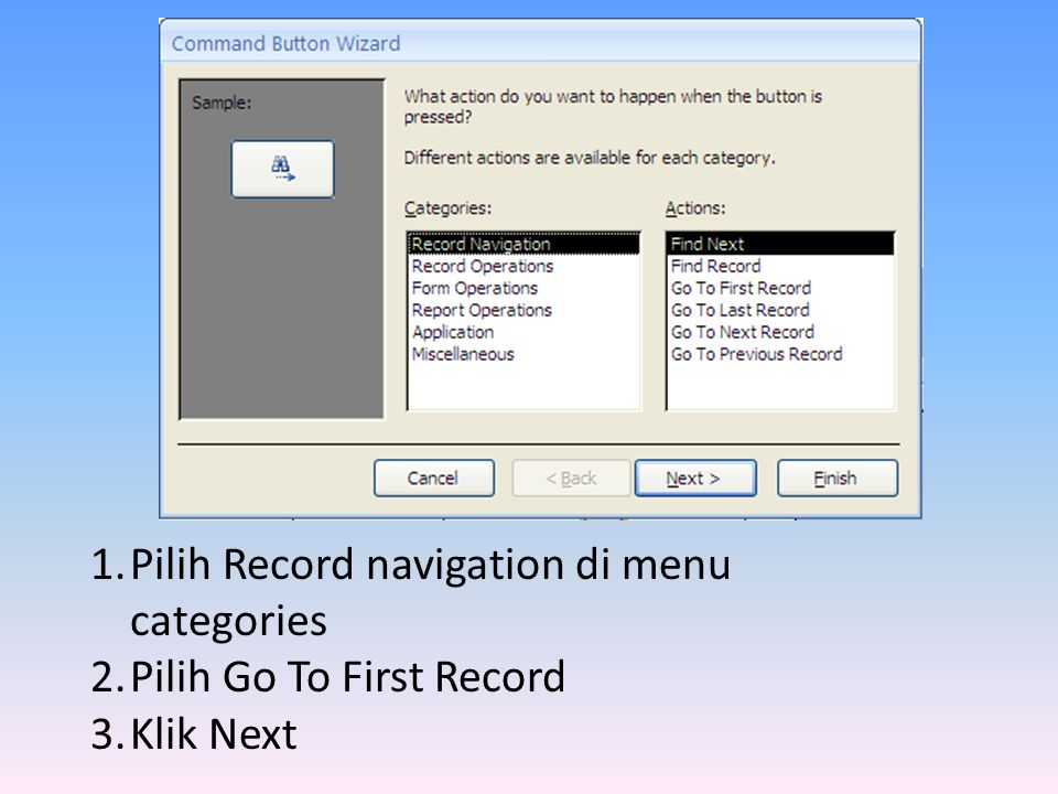 Pilih Record navigation di menu categories