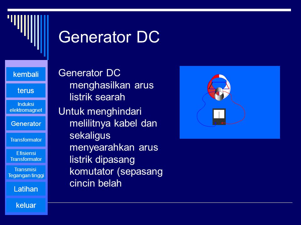 Generator DC Generator DC menghasilkan arus listrik searah