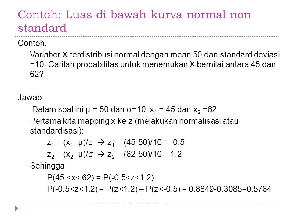 Contoh: Luas di bawah kurva normal non standard