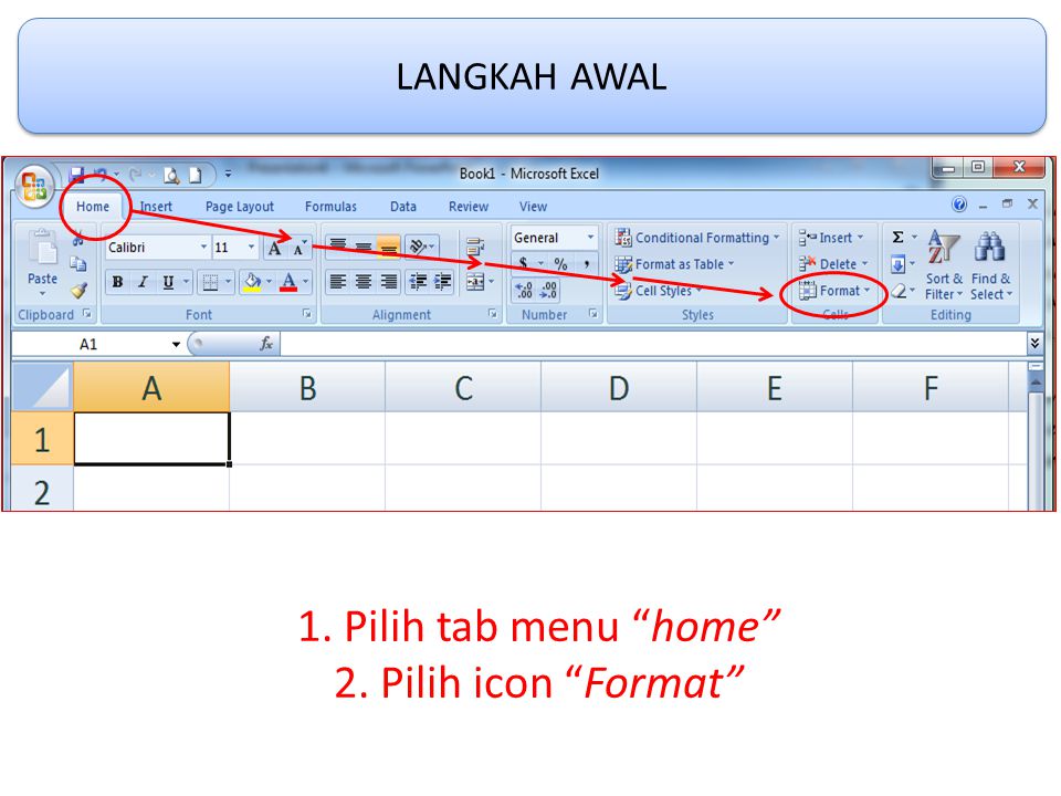 LANGKAH AWAL 1. Pilih tab menu home 2. Pilih icon Format