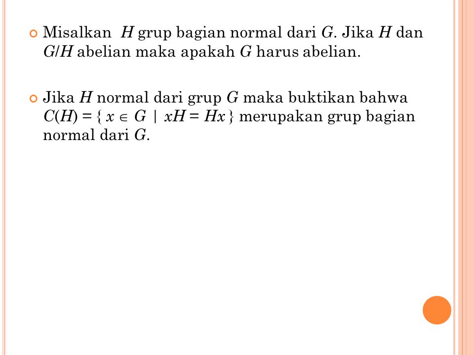 Misalkan H grup bagian normal dari G