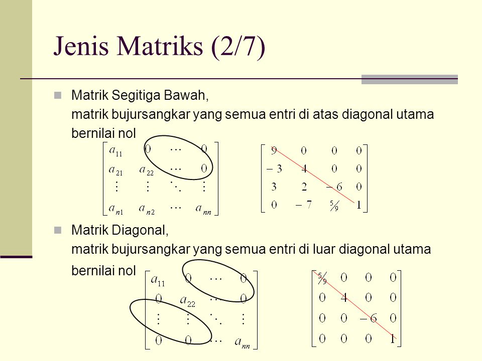 Jenis Matriks (2/7) Matrik Segitiga Bawah,