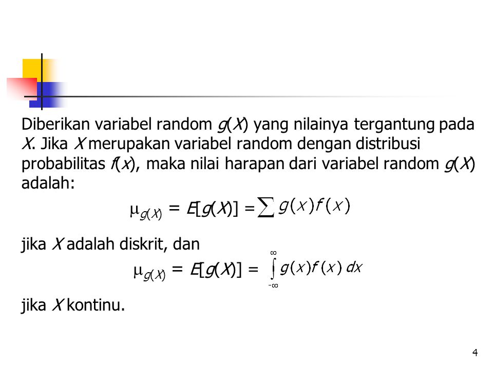 Diberikan variabel random g(X) yang nilainya tergantung pada X