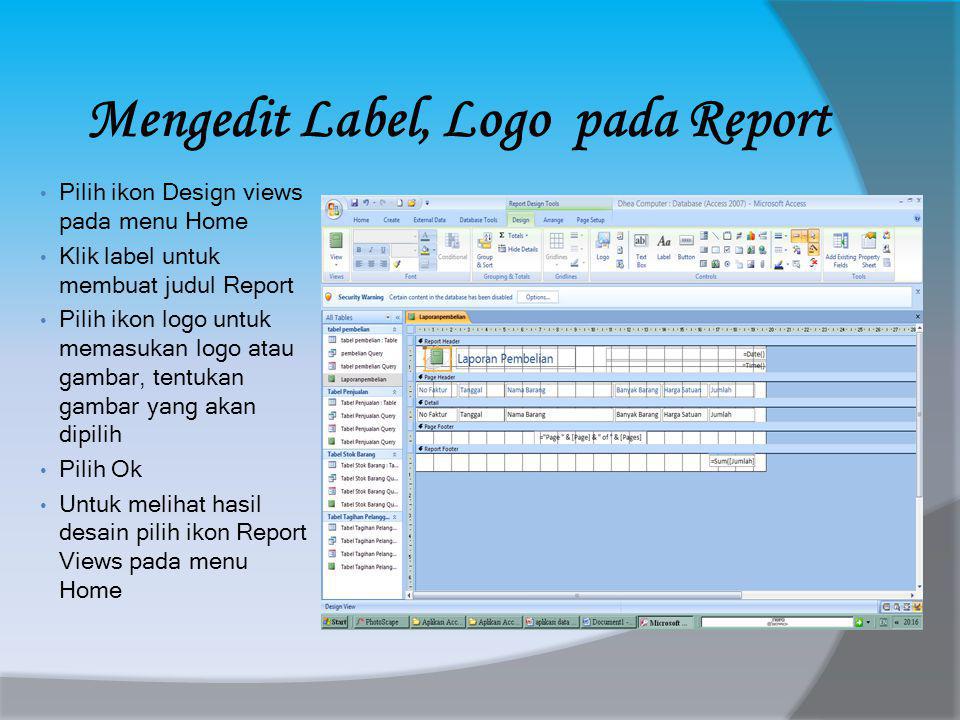 Mengedit Label, Logo pada Report