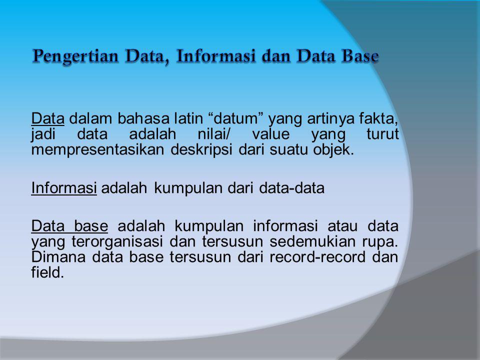 Pengertian Data, Informasi dan Data Base