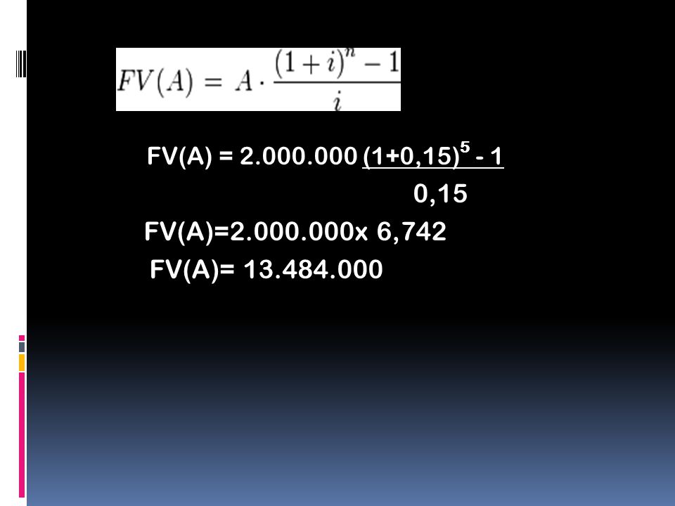 FV(A) = (1+0,15) ,15 FV(A)= x 6,742 FV(A)=