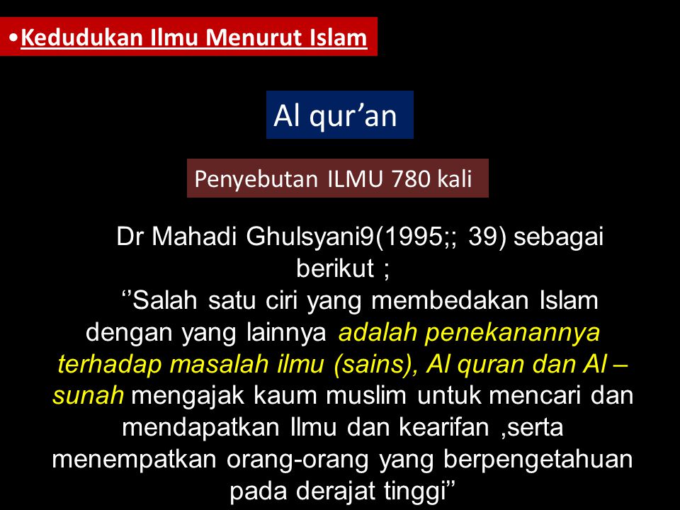 Dr Mahadi Ghulsyani9(1995;; 39) sebagai berikut ;