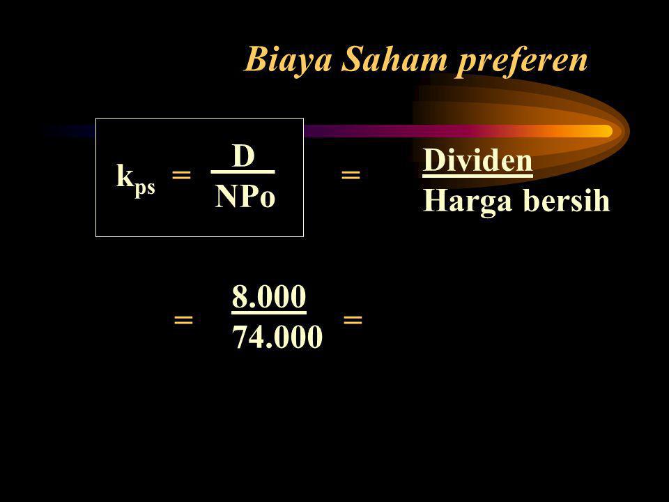 Biaya Saham preferen D Dividen kps = = NPo Harga bersih = = 8.000