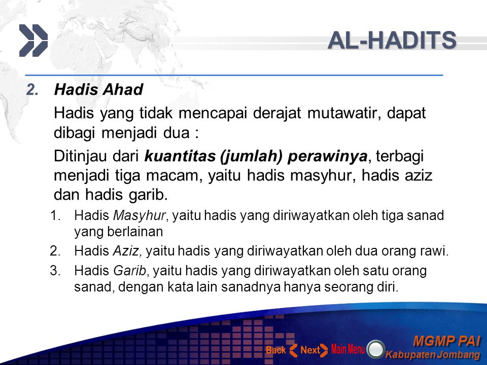 AL-HADITS Back Next Hadis Ahad