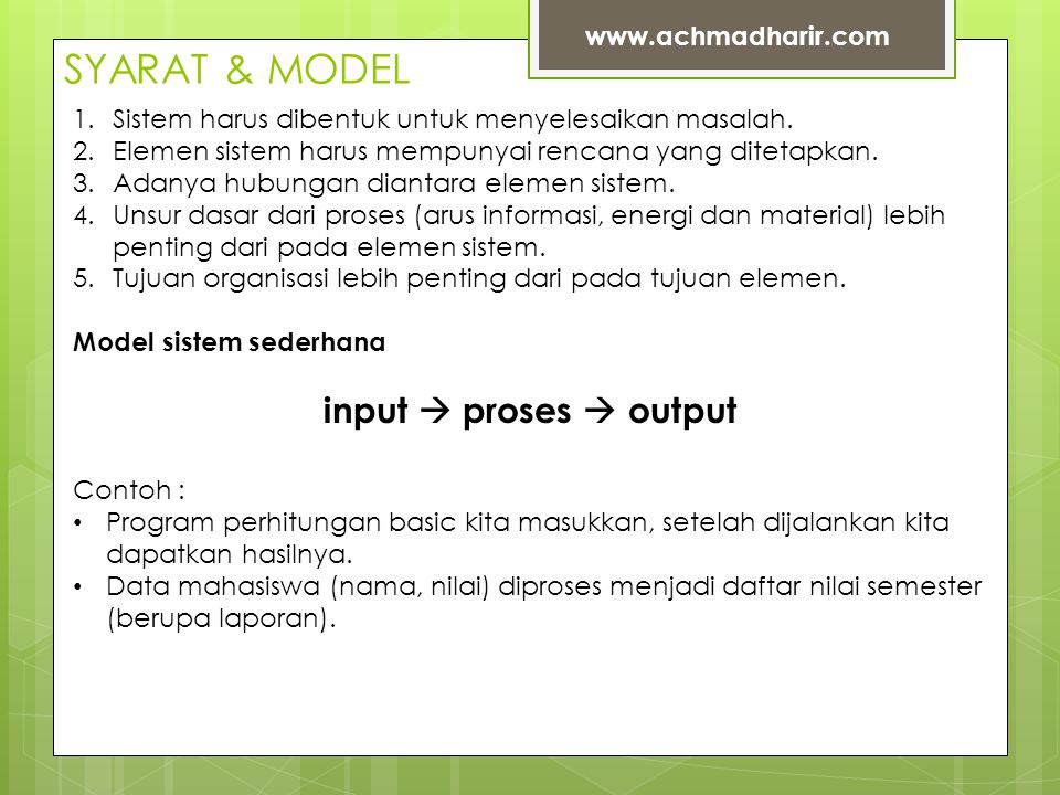 SYARAT & MODEL input  proses  output