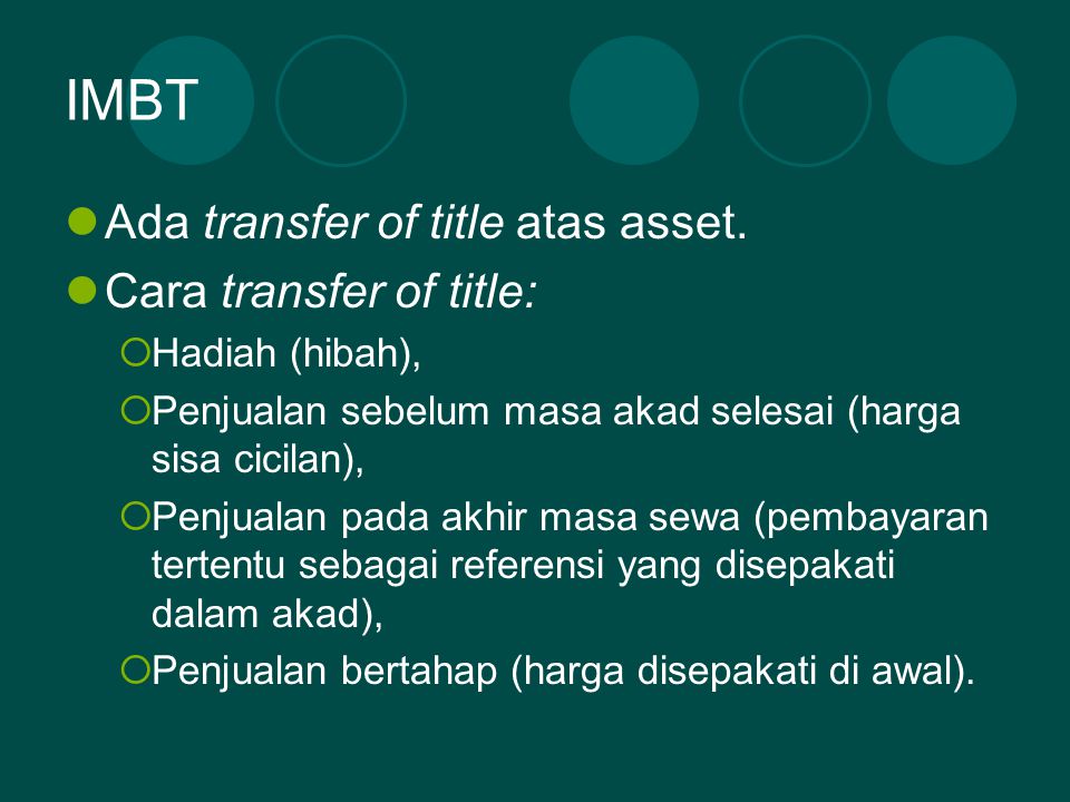 IMBT Ada transfer of title atas asset. Cara transfer of title: