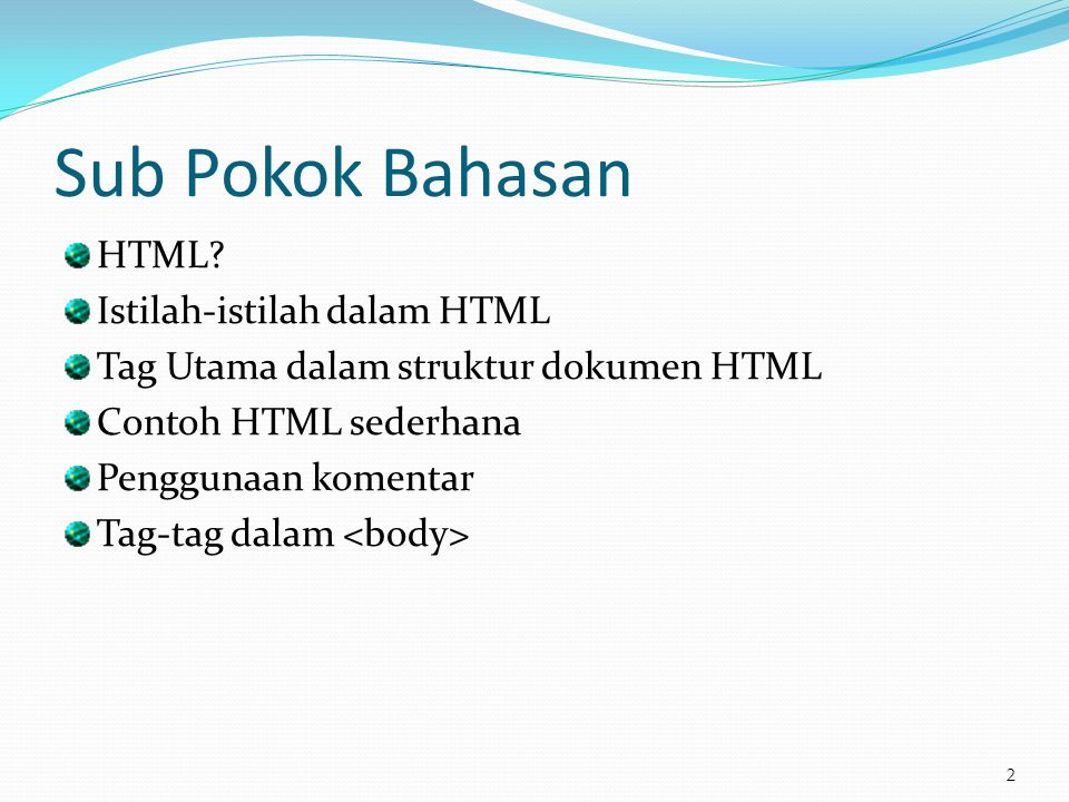 Sub Pokok Bahasan HTML Istilah-istilah dalam HTML