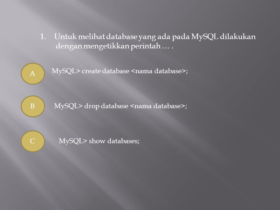 Untuk melihat database yang ada pada MySQL dilakukan