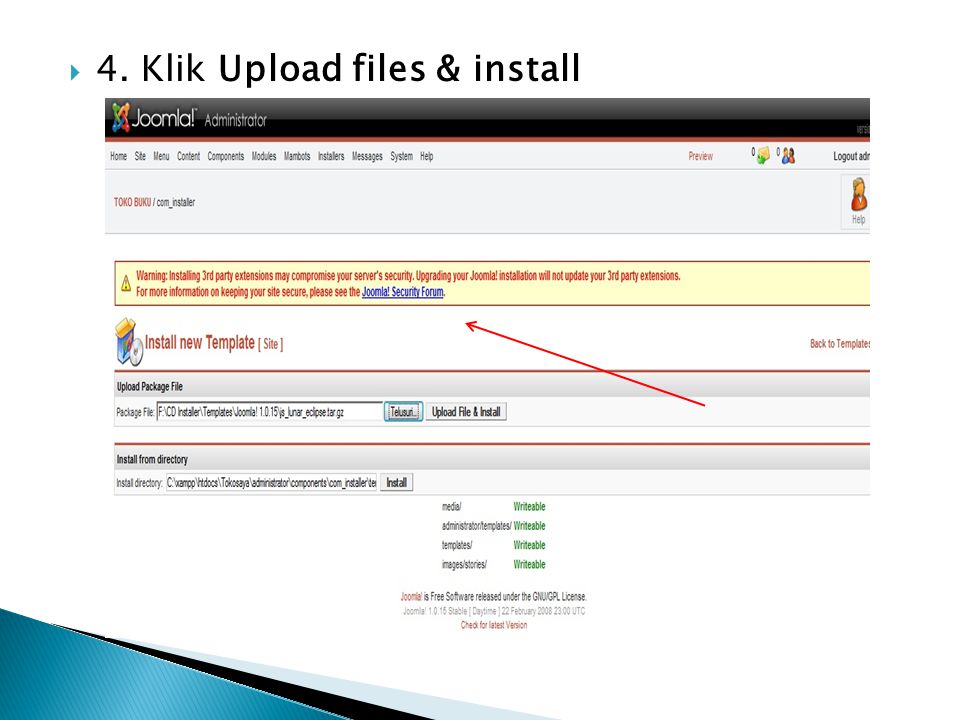 4. Klik Upload files & install