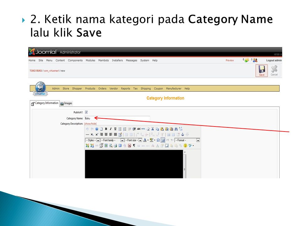 2. Ketik nama kategori pada Category Name lalu klik Save