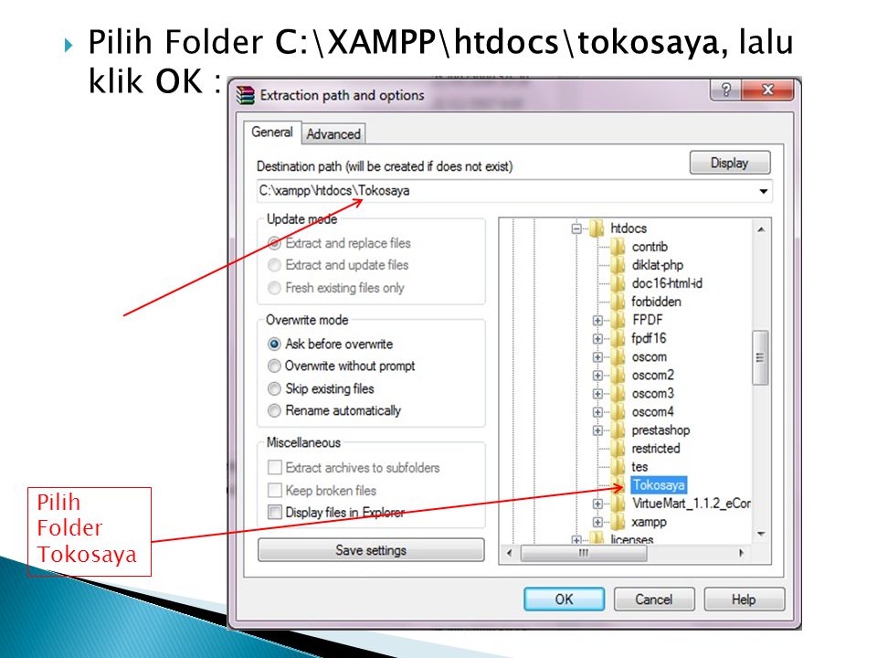 Pilih Folder C:\XAMPP\htdocs\tokosaya, lalu klik OK :