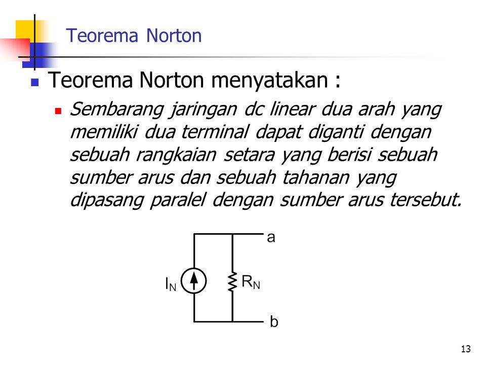 Teorema Norton menyatakan :