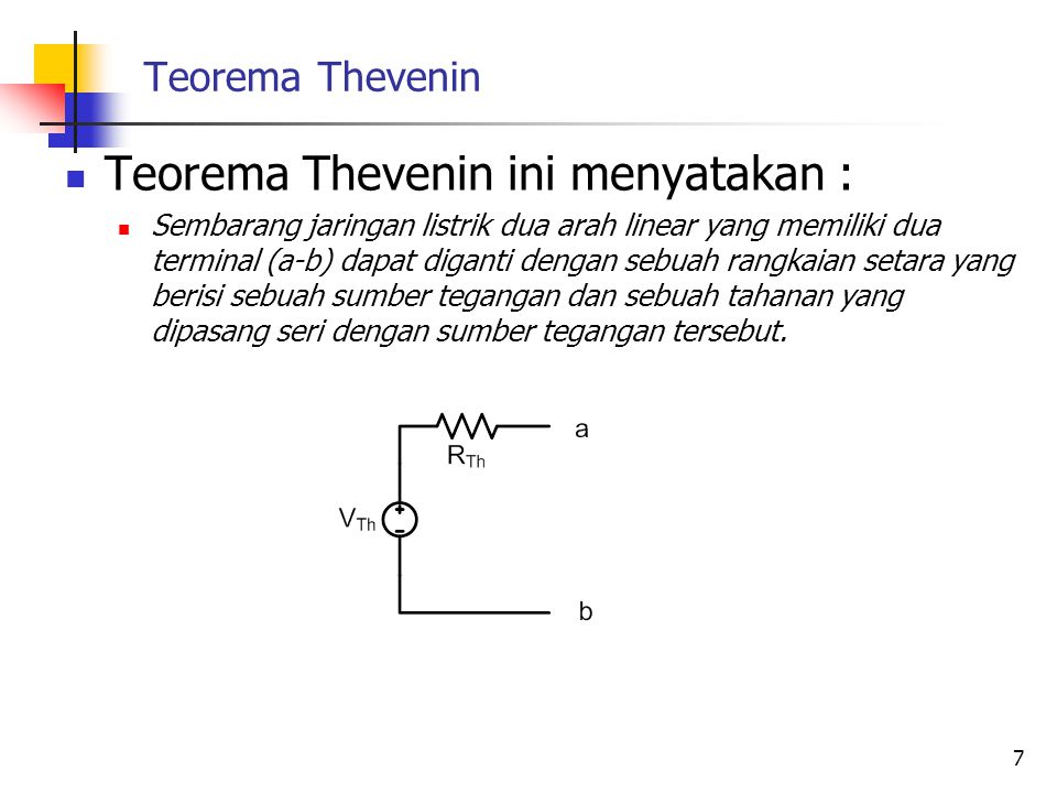Teorema Thevenin ini menyatakan :