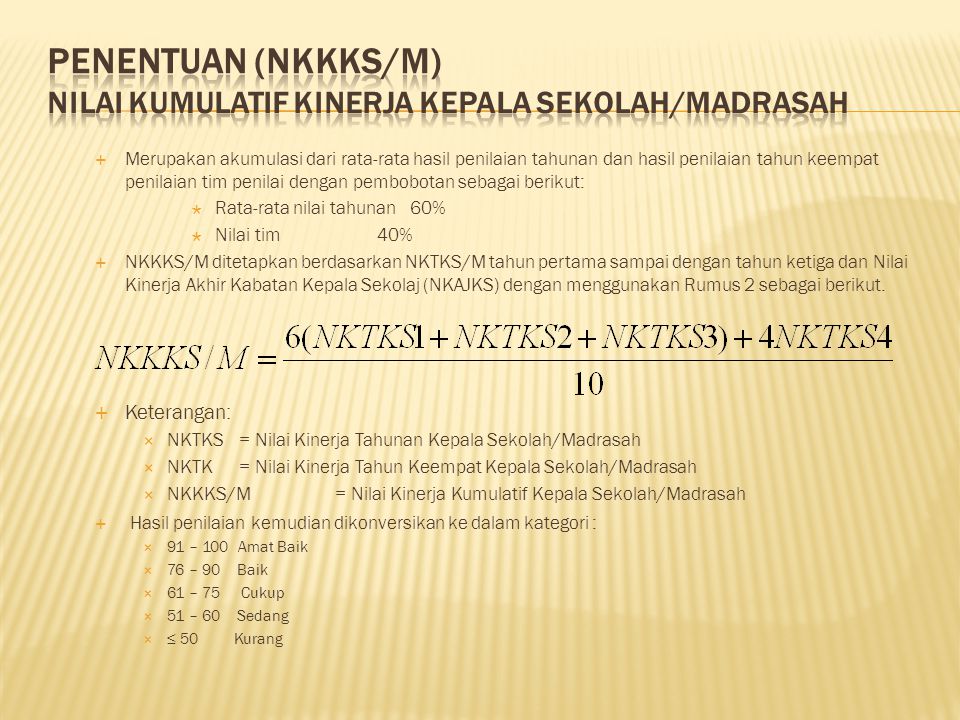Penentuan (NKKKS/M) Nilai Kumulatif Kinerja Kepala Sekolah/Madrasah