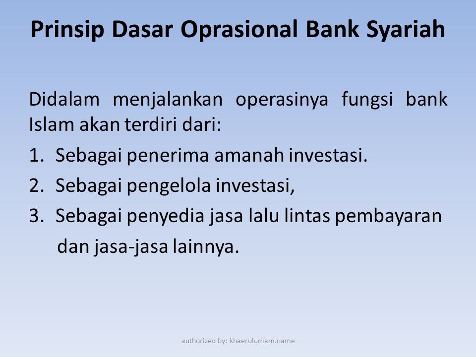 Prinsip Dasar Oprasional Bank Syariah