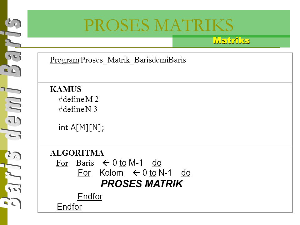 PROSES MATRIKS Endfor Matriks Program Proses_Matrik_BarisdemiBaris